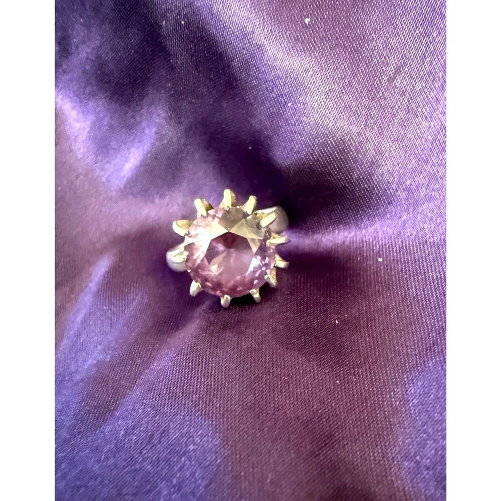Vintage JR Signed  Mexico Prong Set Round Amethyst Sterling Silver Ring Sz 7.75